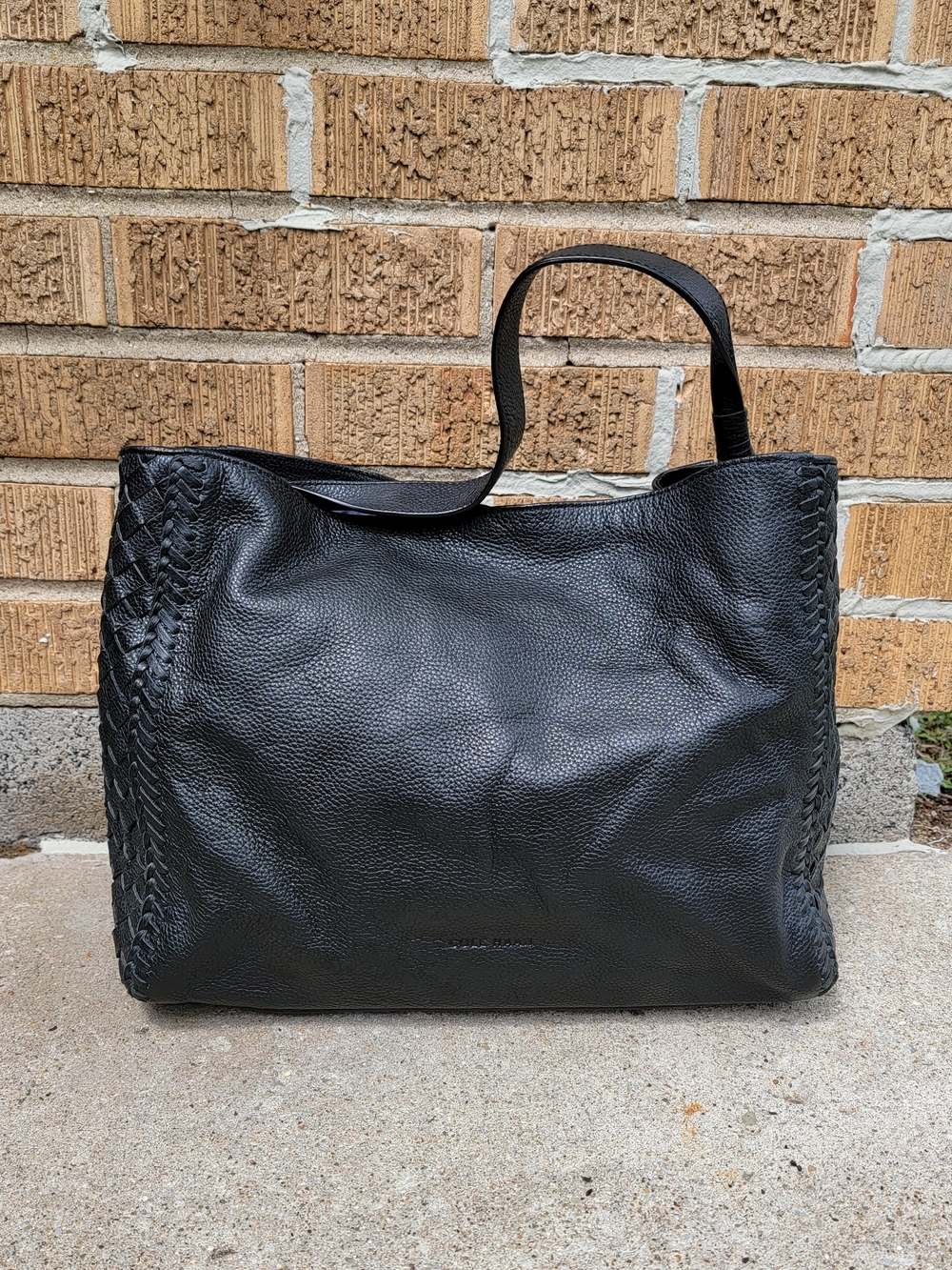 Cole Haan Dillan Black Woven Leather Slouchy Hobo